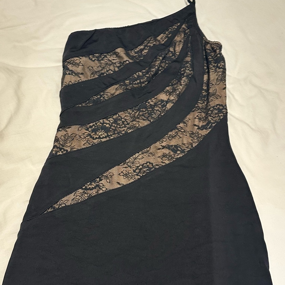 Cache Black and Tan One Shoulder Dress